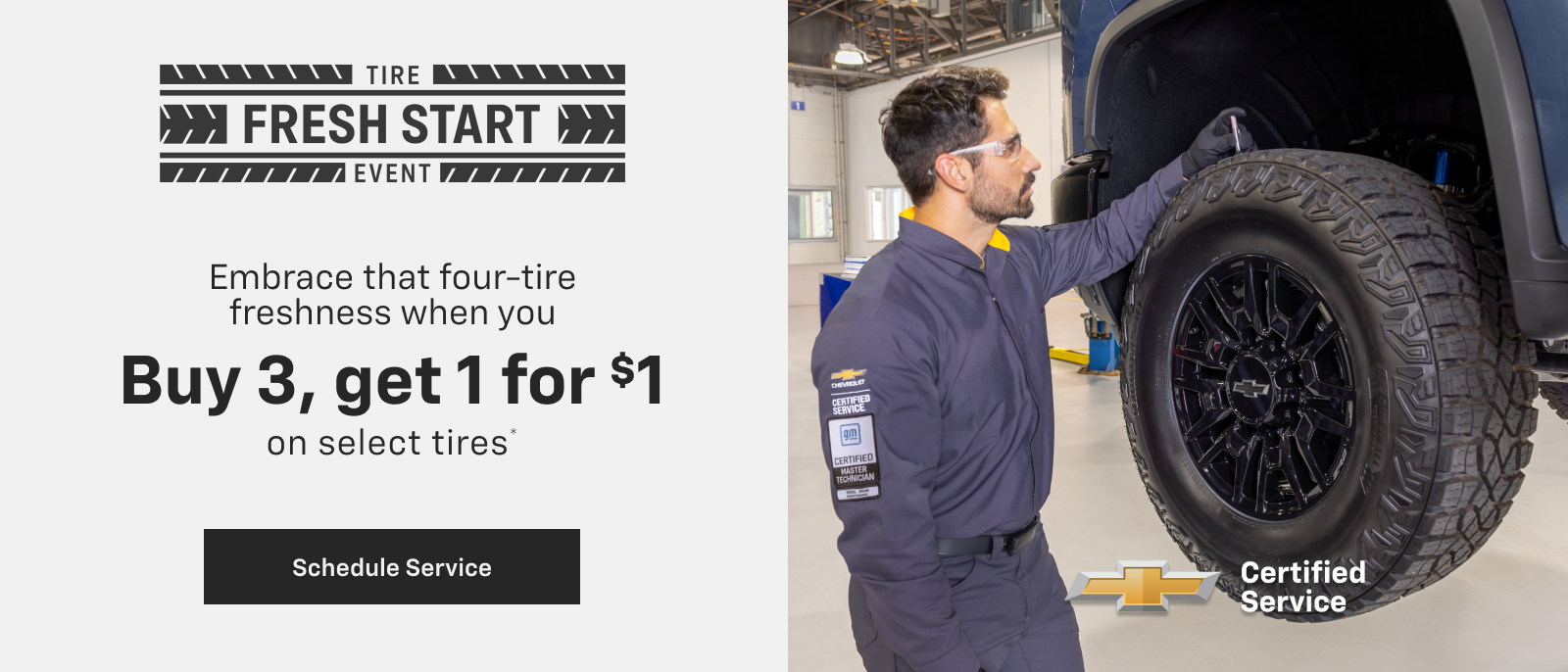 Buy 3 tires, get 1 for $1 at DeNooyer Chevy in Holland MI