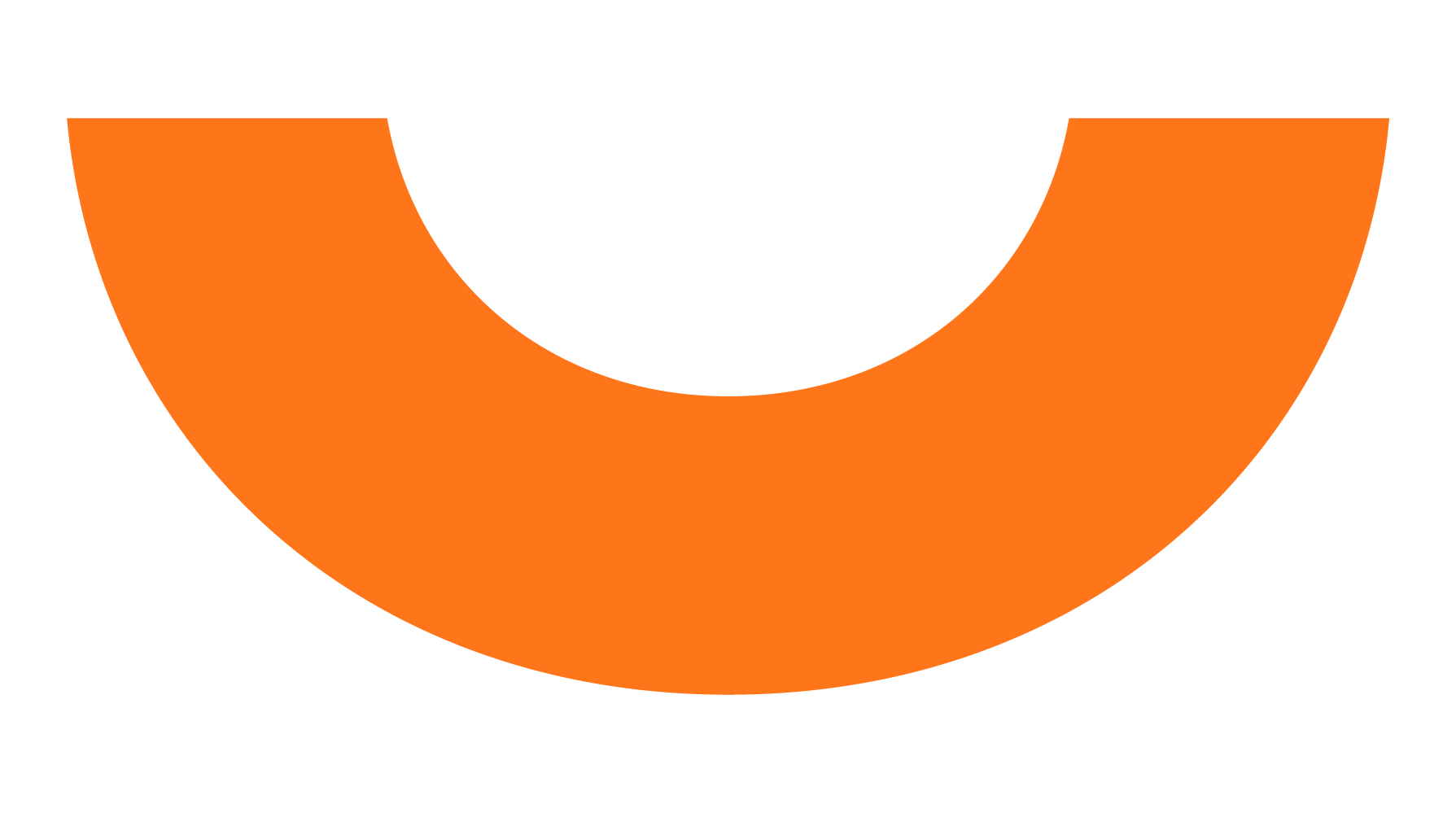 An orange, thick, upward-curving arc shape on a black background, resembling an upside-down U.